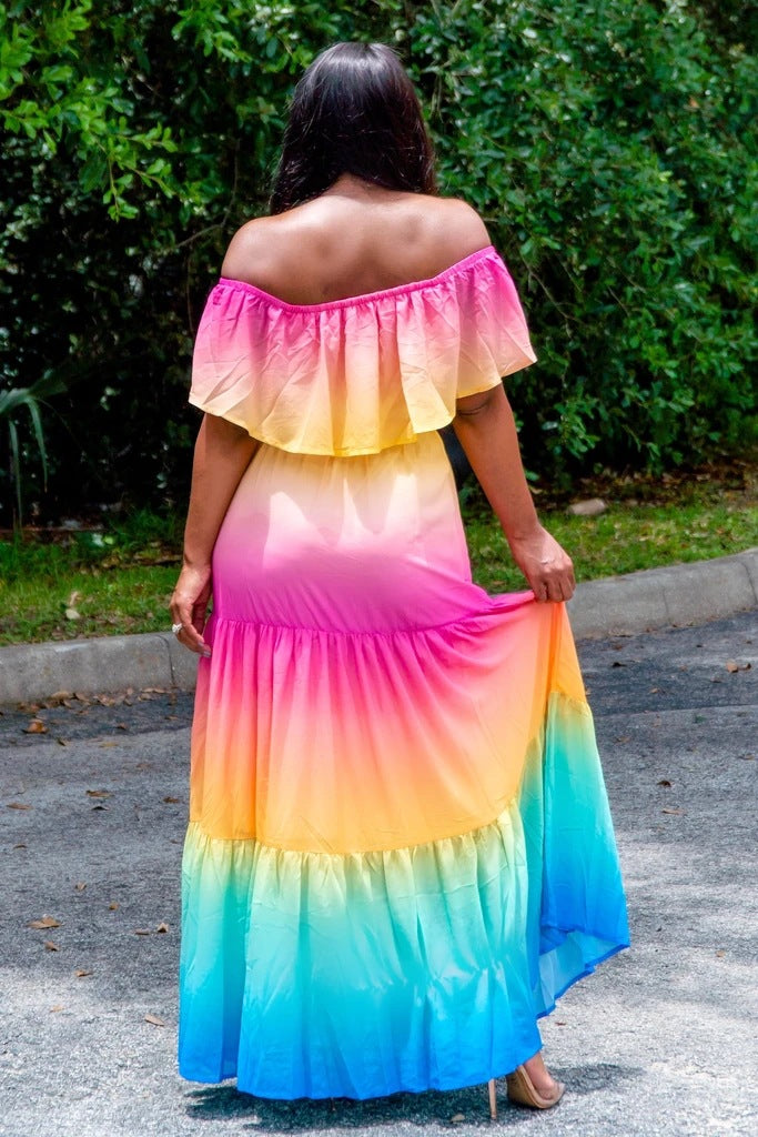 Offshoulder Gradient Color Belt Maternity For Babyshower Maternity Maxi Dress