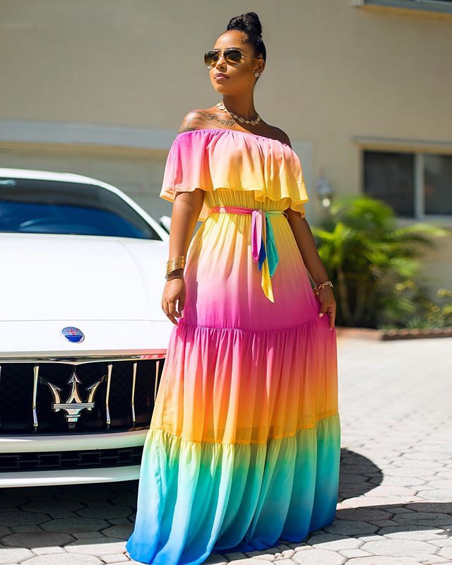 Offshoulder Gradient Color Belt Maternity For Babyshower Maternity Maxi Dress