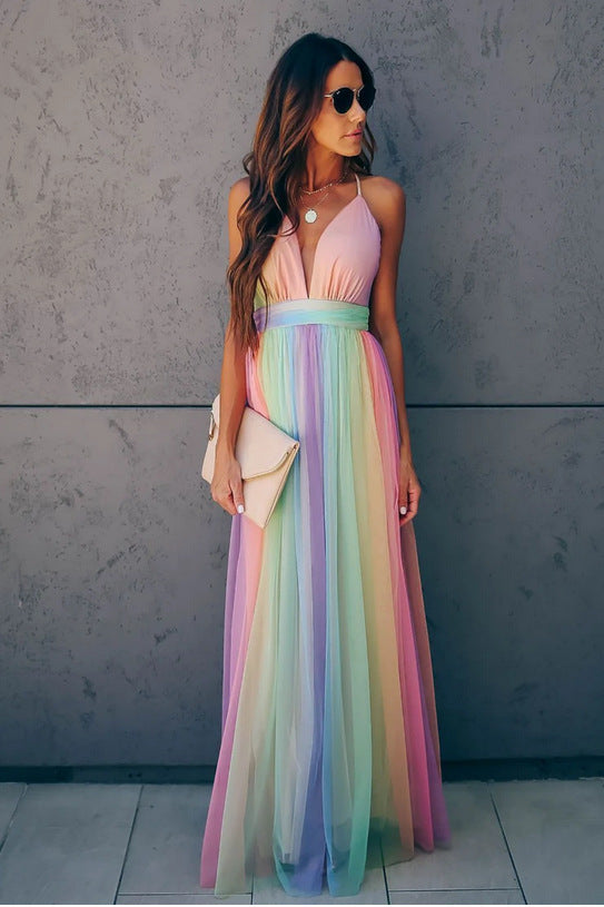 Seindeal Rainbow Off Shoulder Grenadine Maxi Glamorous Maternity Gender Reveal Dress UK