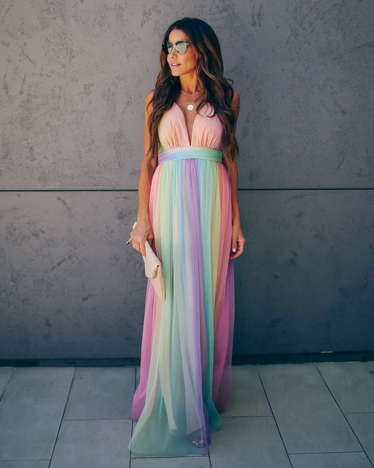 Seindeal Rainbow Off Shoulder Grenadine Maxi Glamorous Maternity Gender Reveal Dress UK