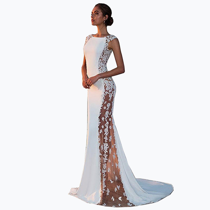 Lace Flowers Round Neck Sleeveless Bodycon Grenadine Maternity Maxi Dress
