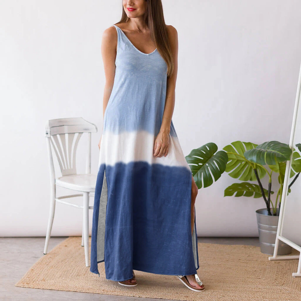 Condole Belt Round neck Gradient Color Side Slit Maternity Gender Reveal Dress
