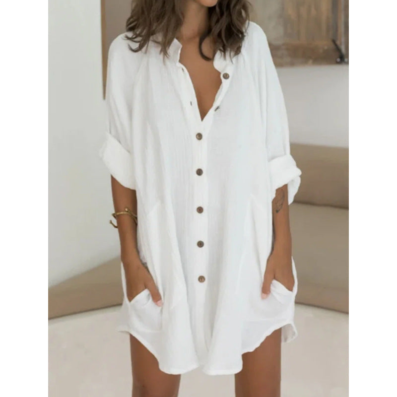 Basic Linen Cotton Single Breasted Short Sleeve Maternity Blouse