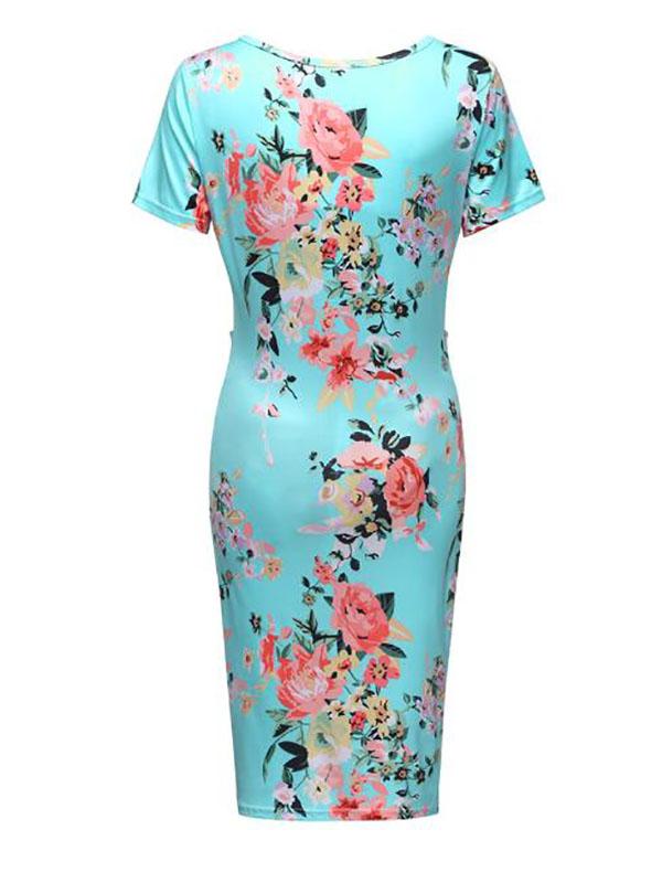 Floral Print Maternity For Babyshower Round Neck Short Sleeve Honey Girl Mini Dress