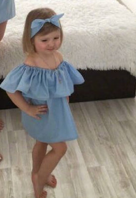 Ruffle Off Shoulder Mommy and Me Outfits Honey Girl Mini Dress