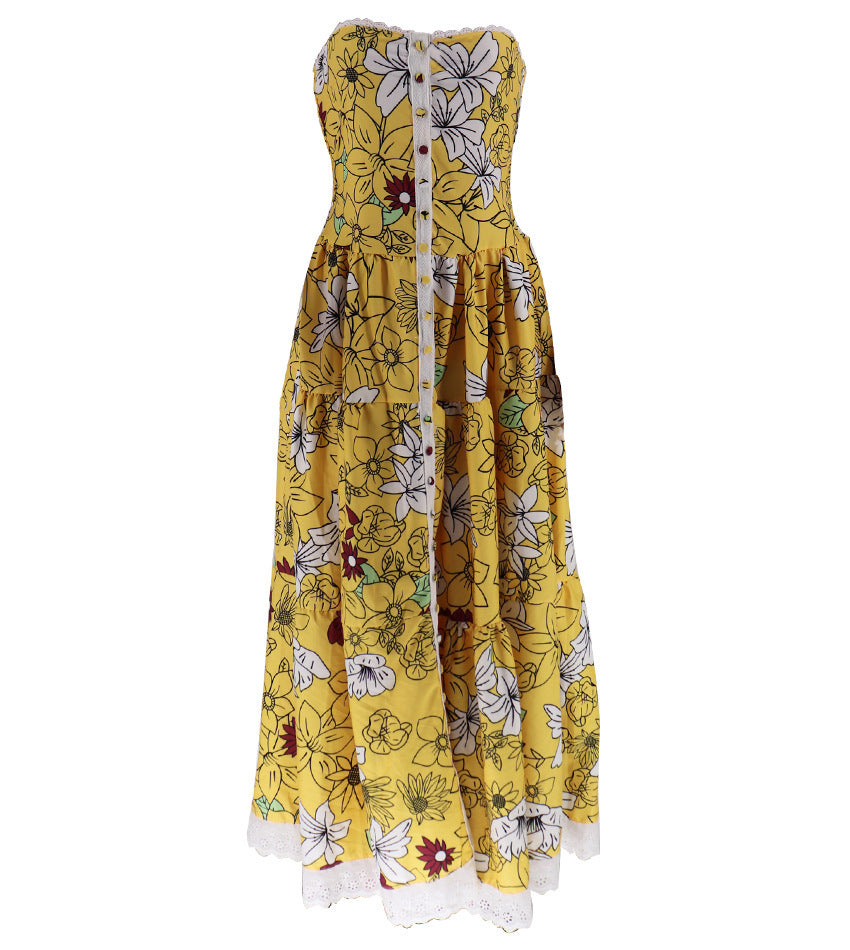 Floral Print Single Breasted Maternity Off Shoulder Mermaid Shirred Maxi Dress