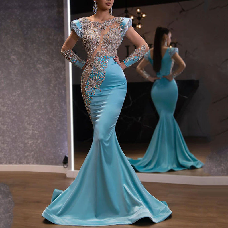 Sequin Shimmer Mermaid Sheer Bodycon Photoshoot Maternity Party Maxi Dress