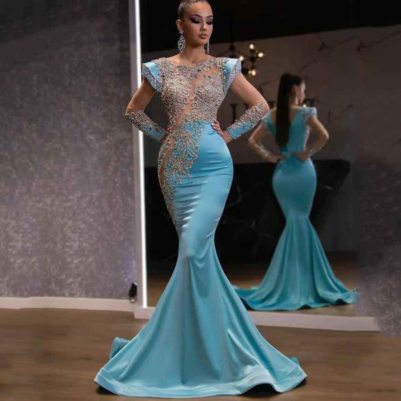 Sequin Shimmer Mermaid Sheer Bodycon Photoshoot Maternity Party Maxi Dress