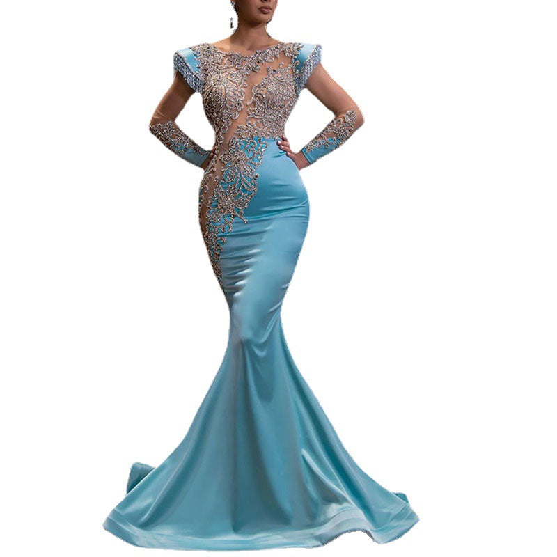 Sequin Shimmer Mermaid Sheer Bodycon Photoshoot Maternity Party Maxi Dress
