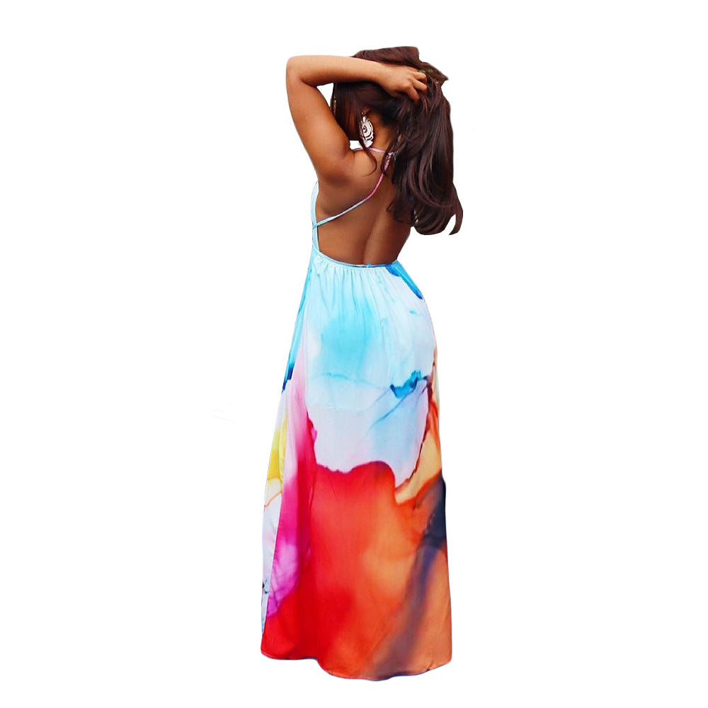 Tie Dye Vneck Side Slit Halter Neck Maternity Maxi Dress