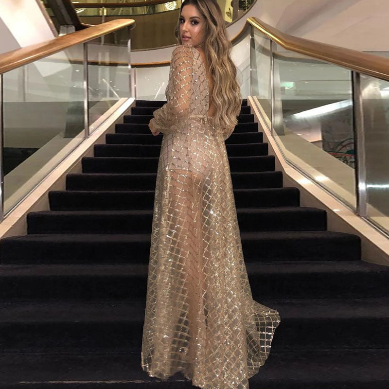 Sequin Grenadine Bright Wire Sheer Maternity Midi Dress