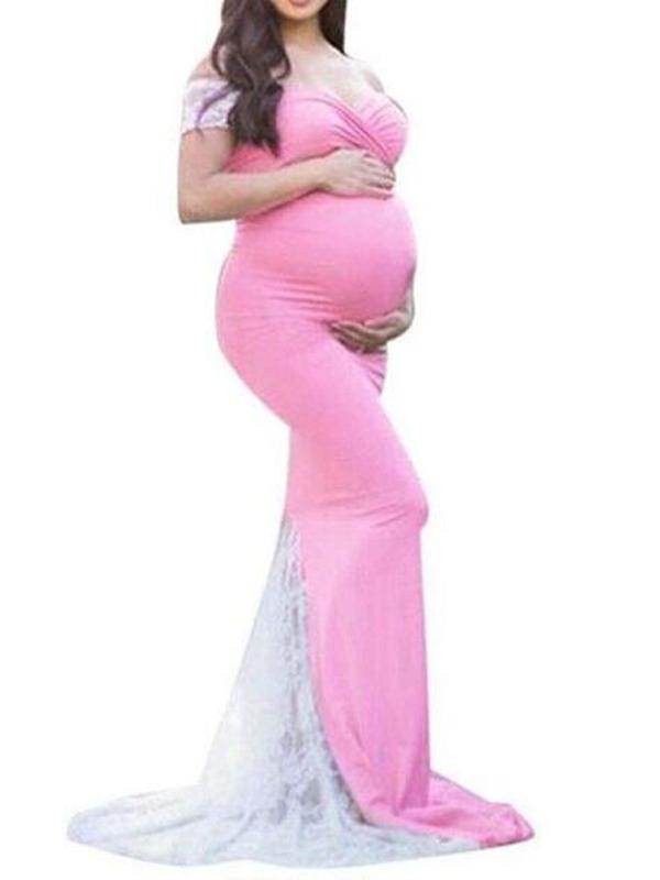 Lace Mermaid Off Shoulder Baby Shower Pregt Maternity Dress
