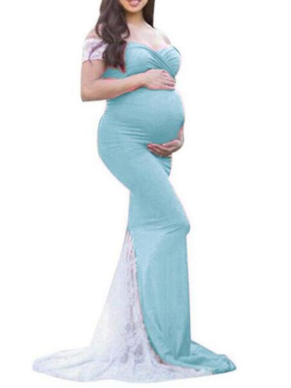 Lace Mermaid Off Shoulder Baby Shower Pregt Maternity Dress