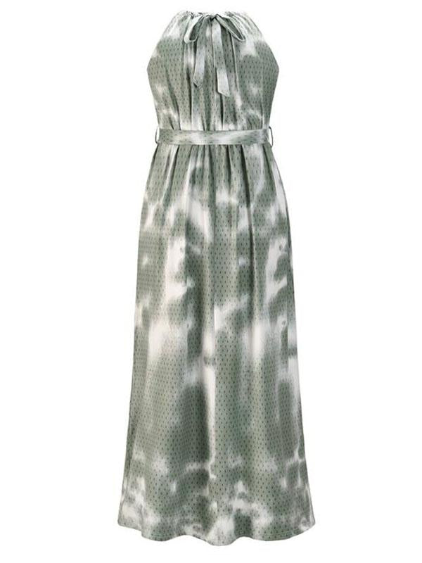 Print Belt Maternity For Babyshower Tie Dye Halter Neck Fashion Maxi Dress