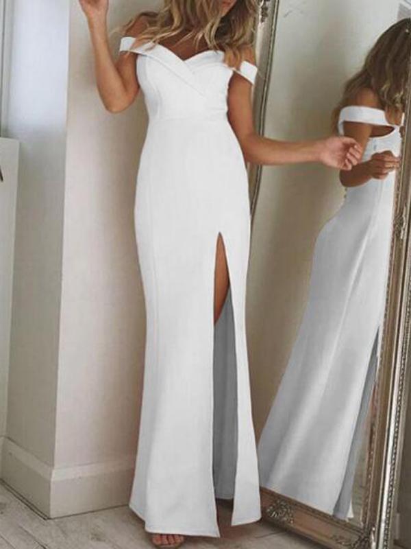 Off Shoulder Side Slit Party Maternity Maxi Dress