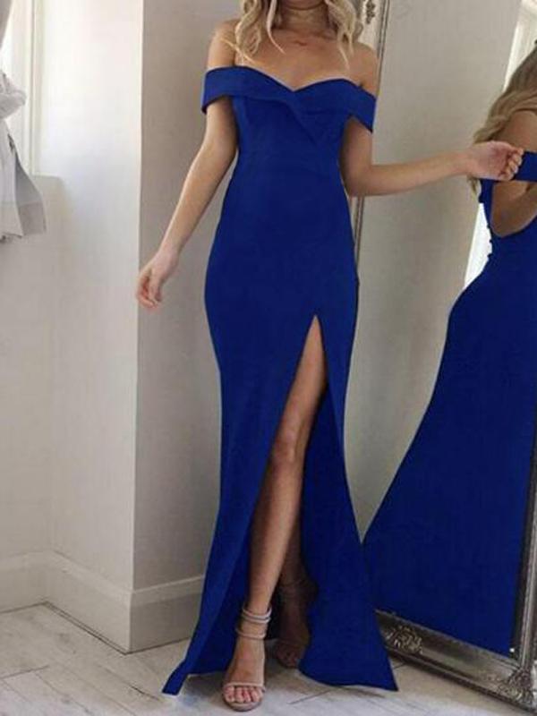 Off Shoulder Side Slit Party Maternity Maxi Dress