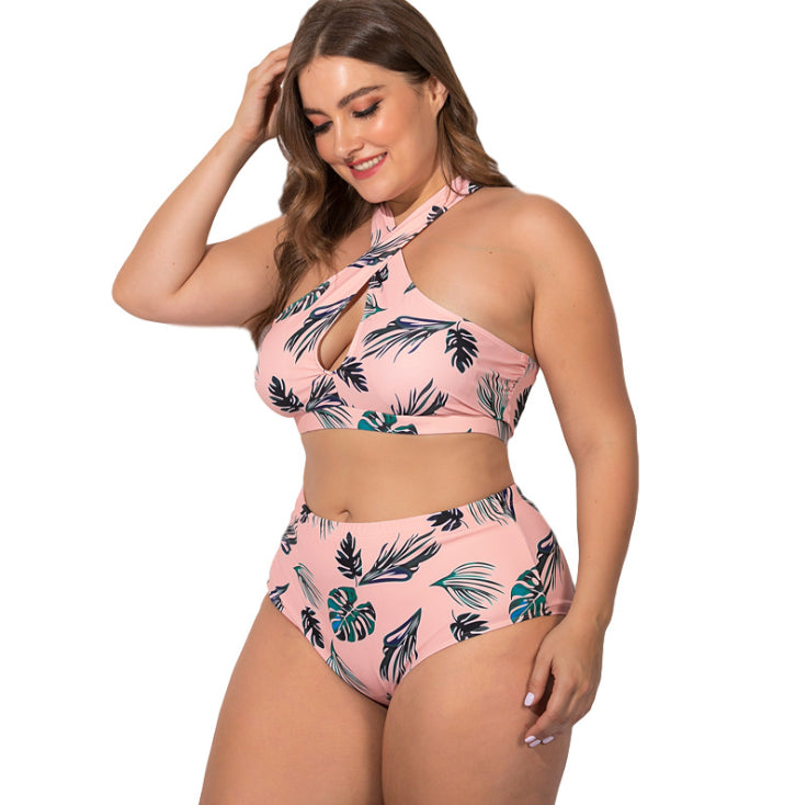 Leaves Cross Back Cut Out Maternity Bikini