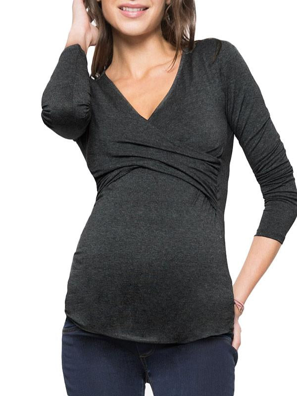 V-neck Long Sleeve Maternity Fashion T-Shirt