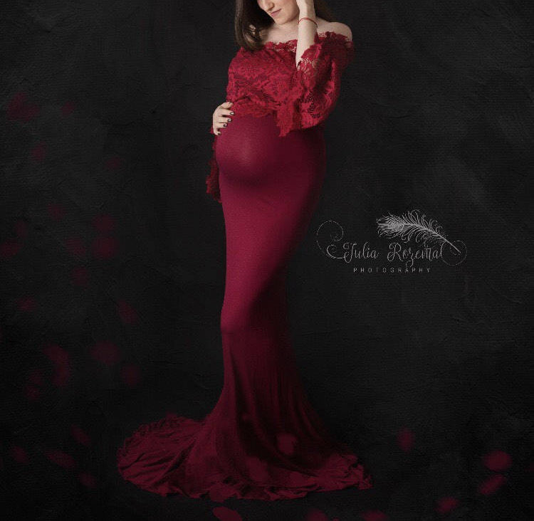 Seindeal Wedding Lace Off Shoulder Mermaid Photoshoot Bell Sleeve Maternity Dress