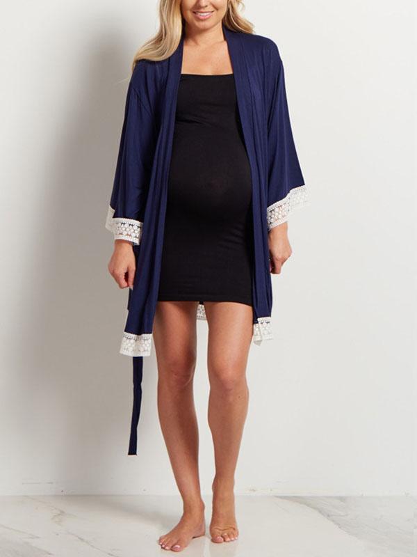 Seindeal Lace Nursing Nightdress Long Sleeve Maternity Pajama Kimono Sleepwear Dress