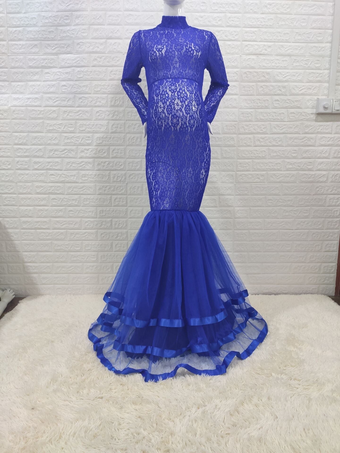 Seindeal Patchwork Lace Long Sleeve Pregnant Maxi Maternity Mermaid Dress for PhotoshootHalloween
