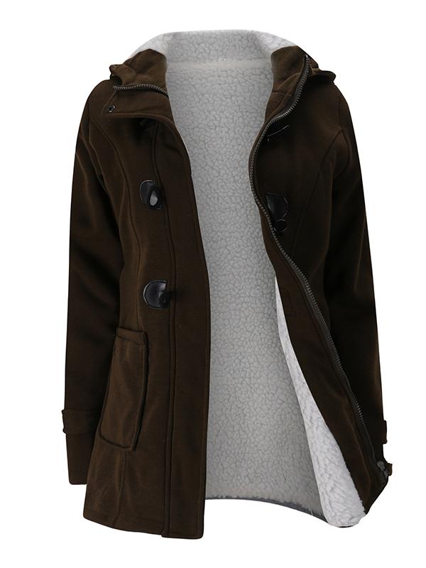 Solid Pockets Buttons Hooded Long Sleeve Plus Size Maternity Padded Coat