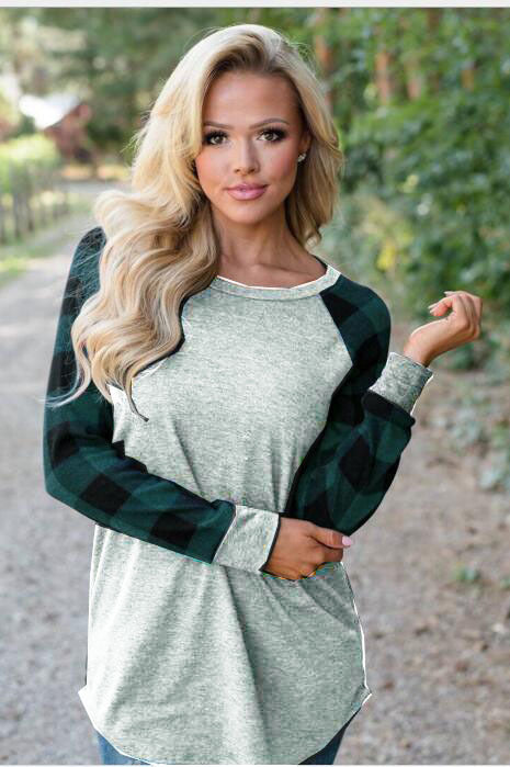 Seindeal Christmas Red Plaid Print Round Neck Plus Size Long Sleeve Maternity T-shirt