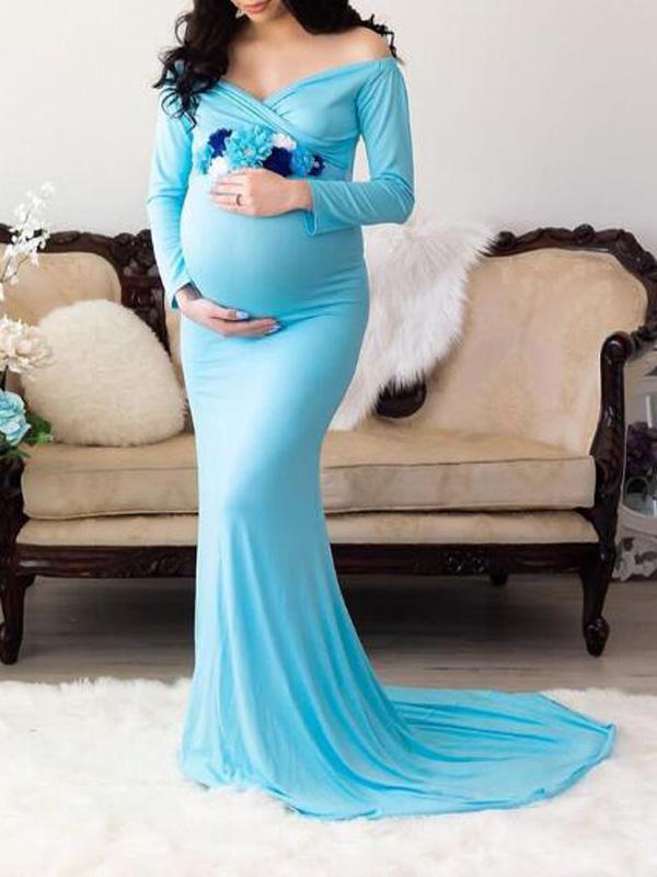 Off Shoulder Draped Mermaid Photoshoot Maternity Maxi Dress