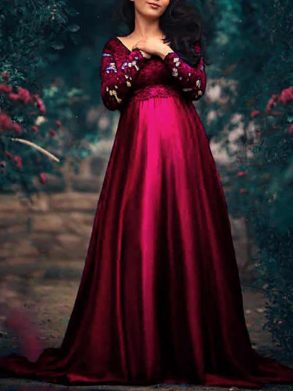 Lace Irregular Long Sleeve Baby Shower Photoshoot Maternity Maxi Dress