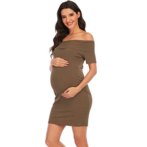 Women's Maternity Dress Off Shoulder Ruffle Sleeveless Bodycon Dress for Baby Shower