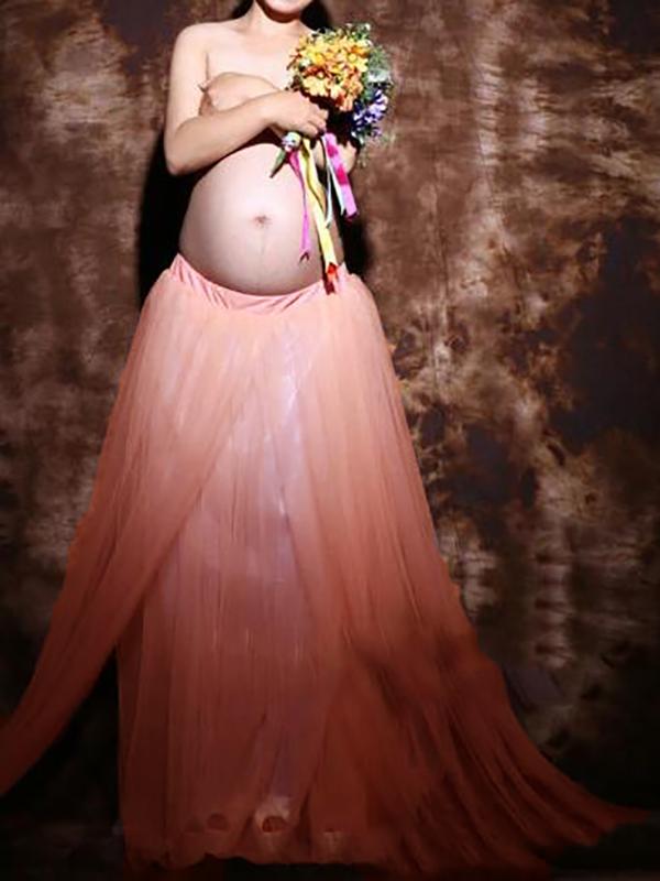 Seindeal Patchwork Grenadine Pleated Fluffy Puffy Tulle Maternity Skirt