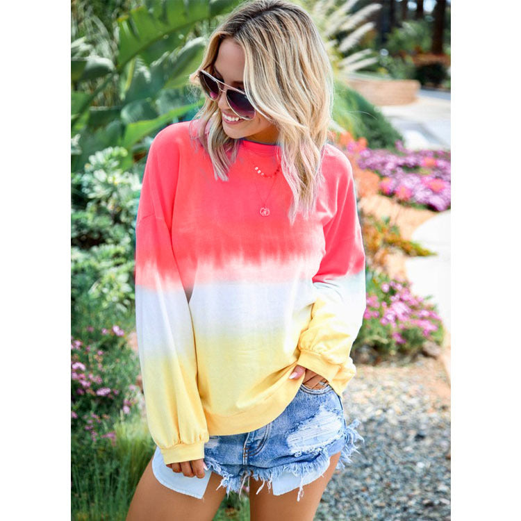 Seindeal Tie Dye Print Plus Size T-Shirt for Women Comfy Round Neck Casual Long