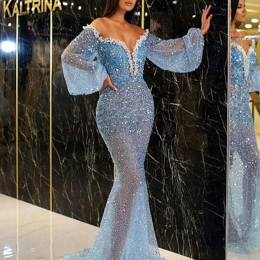 Offshoulder V Neck Long Sleeve Sequin Bodycon Maternity Dress