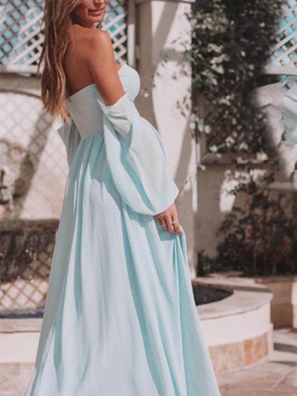 Off Shoulder Boat Neck Side Slit Elegant Maternity Dress