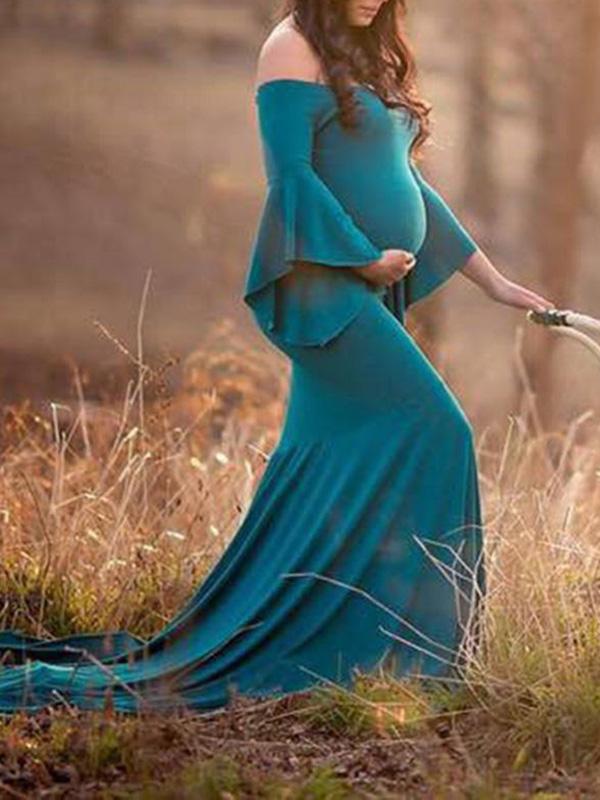 Draped For Babyshower Off Shoulder Long Sleeve Maternity Dress