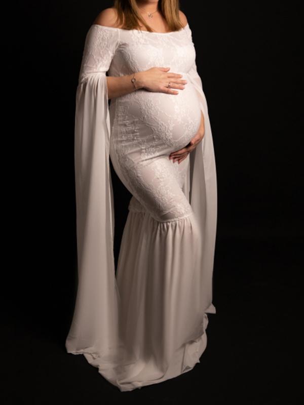 Seindeal Off Shoulder Mermaid White Maternity Dress for Photoshoot Bodycon Maxi