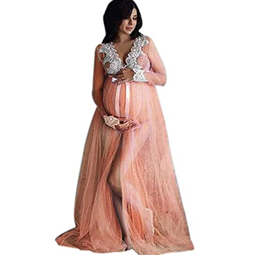 Women's Maternity Dress for Photography Deep V Neck Gown Split Front Lace Long Maxi Dresses