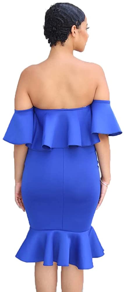 Women's Off Shoulder Short Sleeve Bodycon Midi Dress
