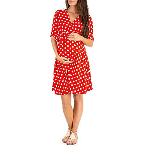 Women's Floral Maternity Wrap Dress Short Length V Neck with Waist Belt