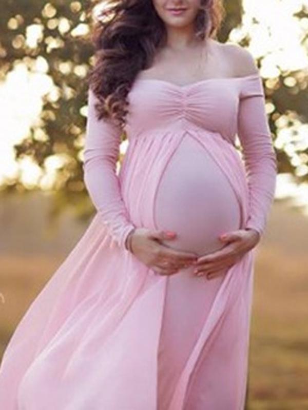 Seindeal Off Shoulder Grenadine Backless Cloak Mermaid Maternity Photoshoot Dress Grey