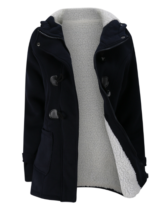 Solid Pockets Buttons Hooded Long Sleeve Plus Size Maternity Padded Coat