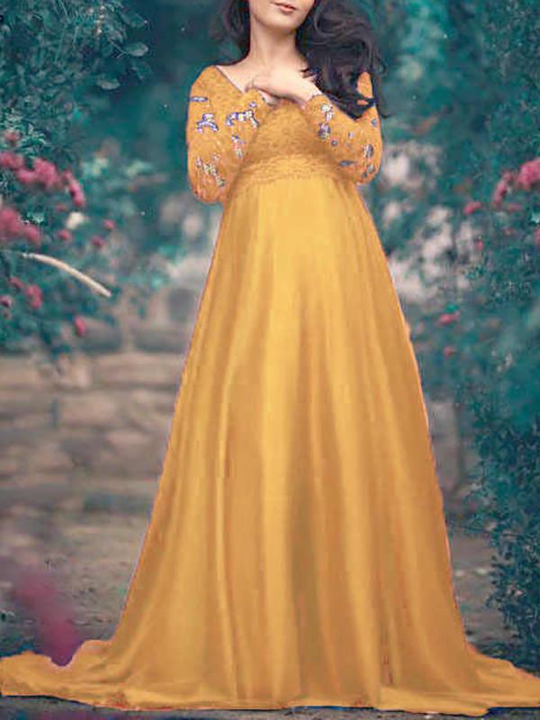 Lace Irregular Long Sleeve Baby Shower Photoshoot Maternity Maxi Dress
