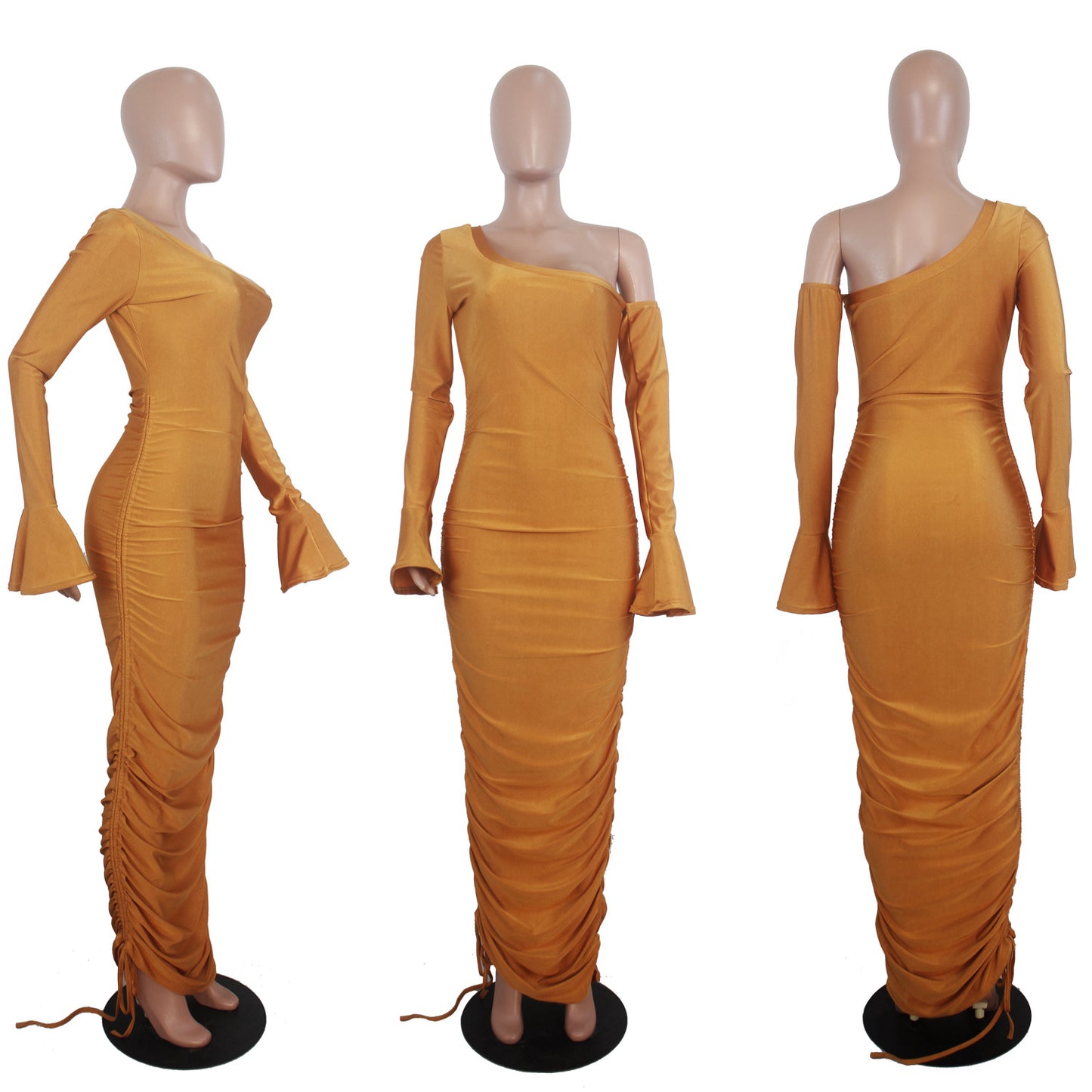 Seindeal Drawstring Flare Sleeve Fitted Long Sleeve Fashion Maternity Maxi Dress Formal for Pregnant