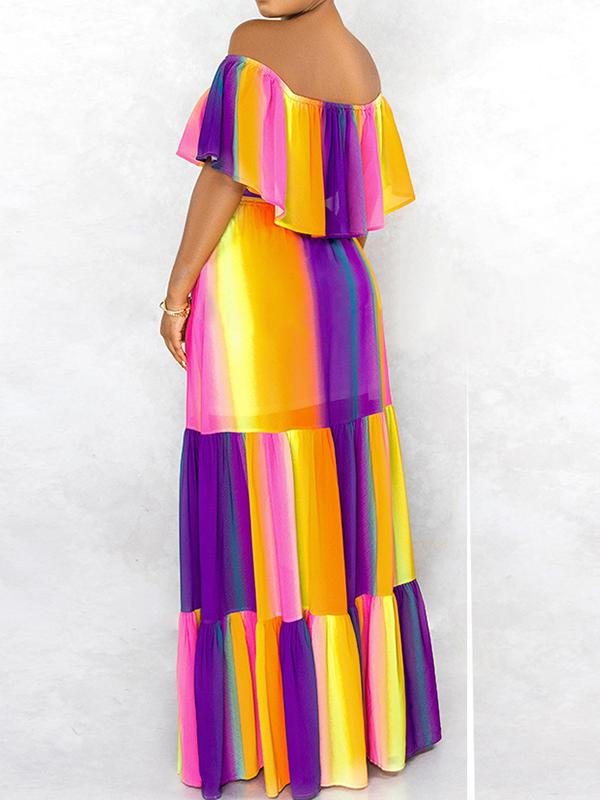 Offshoulder Belt Falbala Maternity For BabyShower Maxi Dress