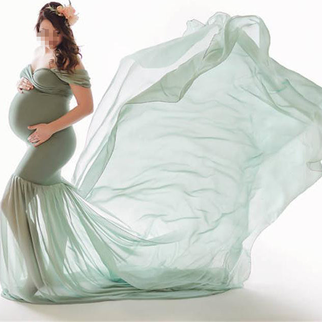 Seindeal Flowy Chiffon Draped Off-shoulder Baby Shower Red Maternity Dresses for Photoshoot