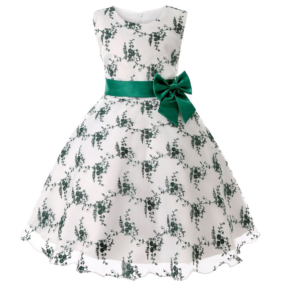 Girls Dress for Wedding Flower Sequin Gown Bowknot for Birthday Music Party 2-10Years