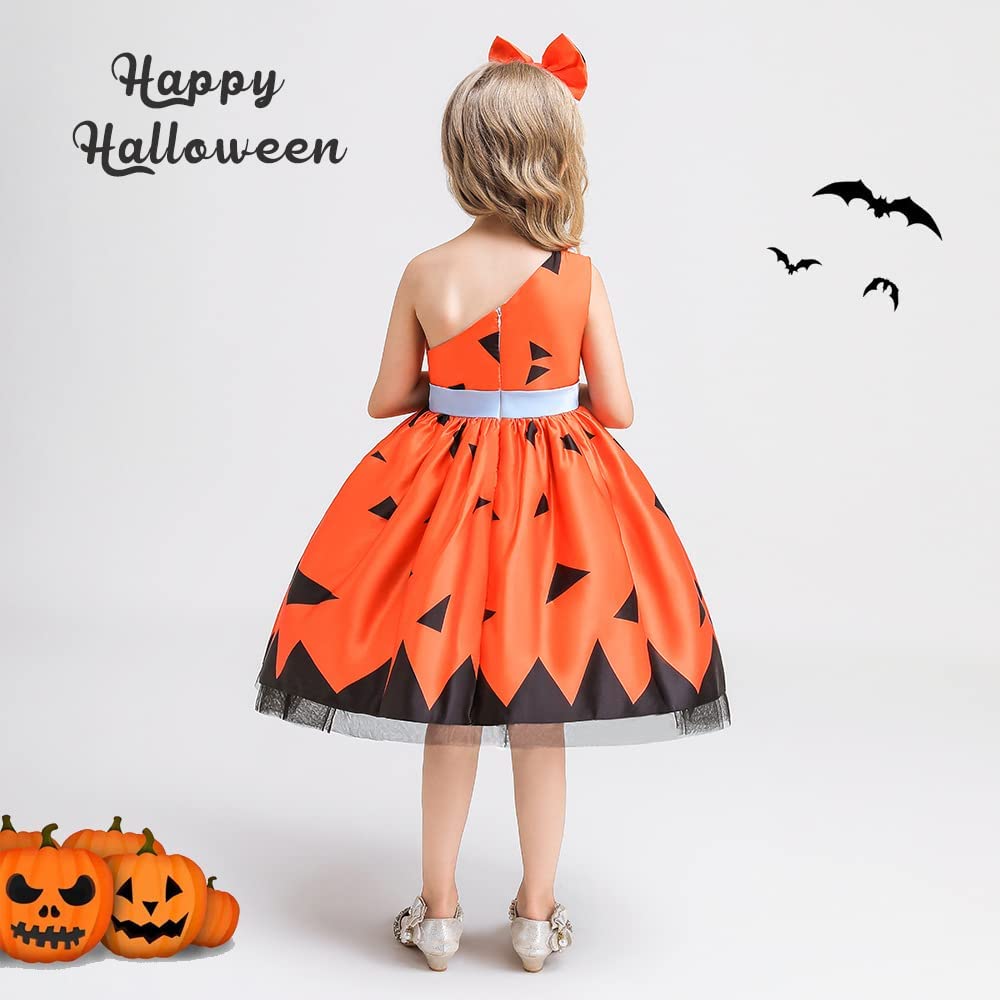 Seindeal Girls Fancy Pumpkin Devils Witch Printing Halloween Costume Festival Party Dress for 2-9 Years Toddler Girls