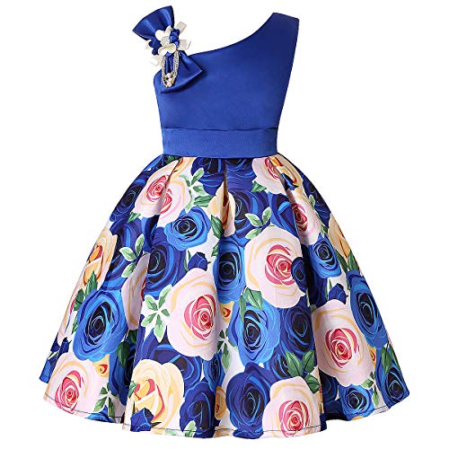 Girls Flower Dresses One Shoulder with Bowknot Princess Gown for Wedding Birthday Party 2-10Years