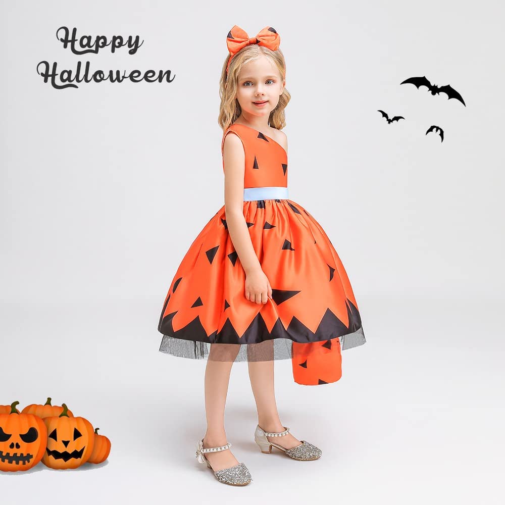 Seindeal Girls Fancy Pumpkin Devils Witch Printing Halloween Costume Festival Party Dress for 2-9 Years Toddler Girls