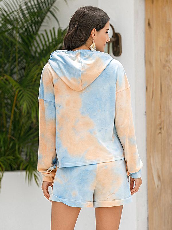 Seindeal Pajama Sets Sweatshirt Tie Dye Drawstring Pants Short Women Fashion